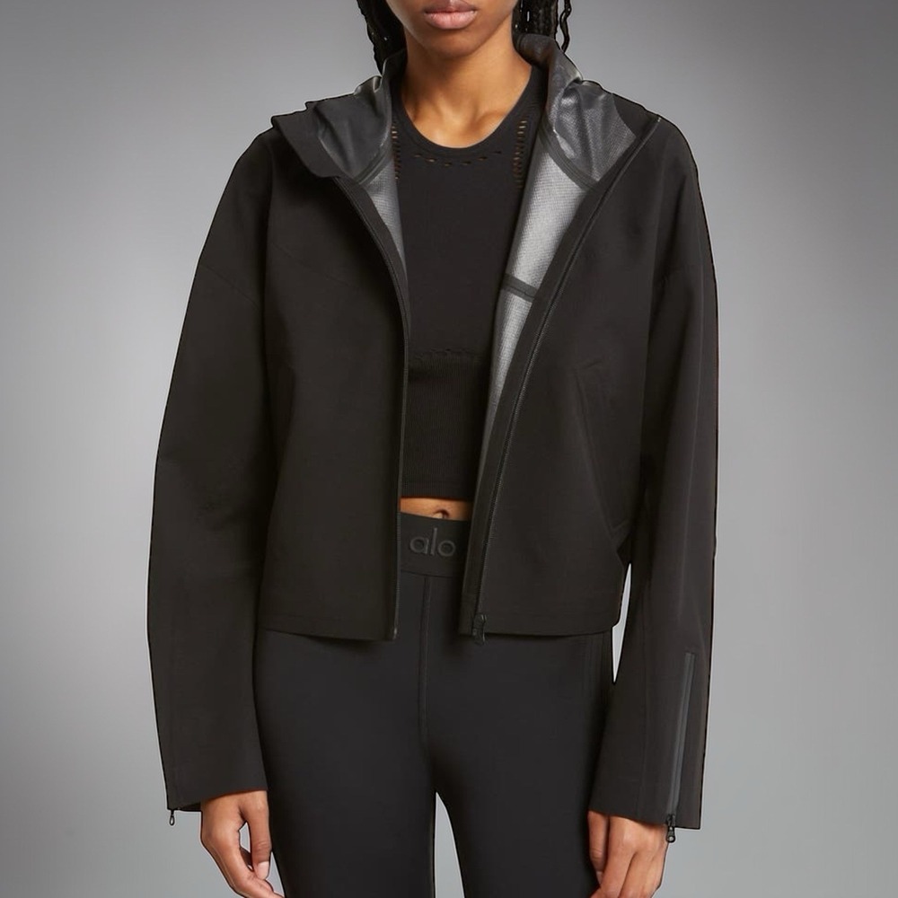 Alo Enhance Bonded Hooded Jacket Athletic Comfort Utility Travel Luxury M